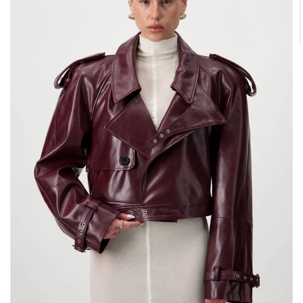 Elegant Maroon Leather Jacket for Women